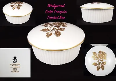 Buy Lovely Wedgwood Bone China Gold Tonquin Round Lidded Trinket Box • 8.99£
