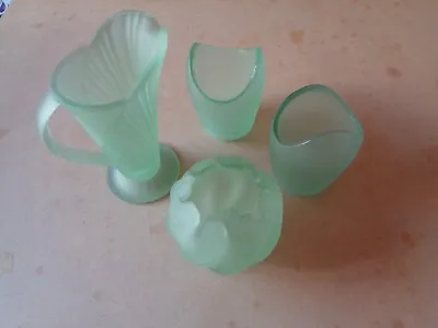Buy 4pieces Art Deco Vintage Green Frosted Glass 'Sunburst' Vase Etc.  • 30£