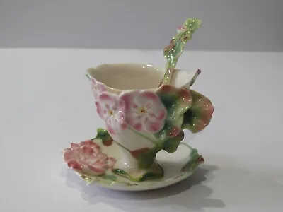 Buy Vintage Franz Porcelain Cup, Saucer And Spoon Set Geranium • 91.70£