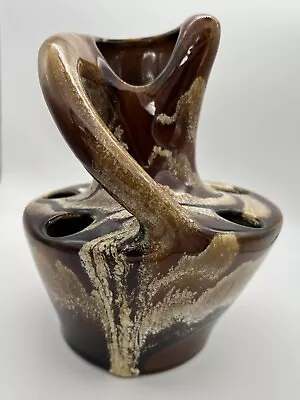Buy Vintage Kad-Yad Israeli Studio Pottery Brown Drip Glaze Asymmetrical Vase 124 • 15£