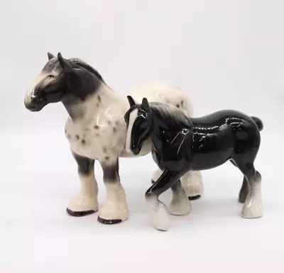 Buy CERAMIC HORSES Set Of 2 Large White & Black Vintage Horse Figurine 21cm & 27cm • 4.99£