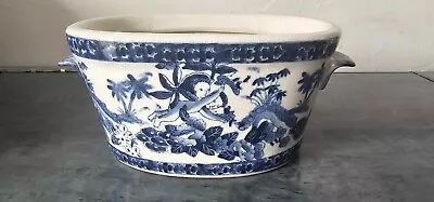 Buy Antique Blue & White Oriental Style Stoneware Oval Planter / Plant Pot • 3.09£