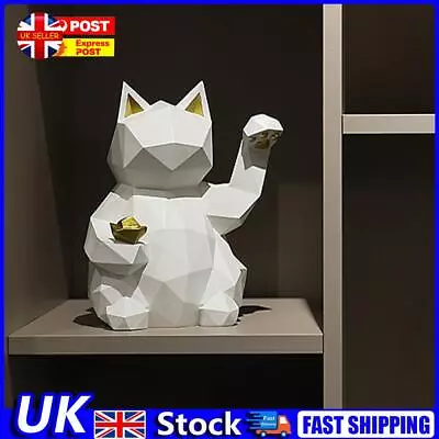 Buy Resin Geometric Matte Lucky Cat Statue Ornaments Animal Model Home Decor (White) • 19.59£