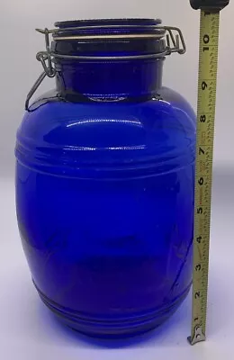 Buy Cracker Barrel Style 4 Quart Cobalt Blue Glass Cannisters / Jars Wire Bale • 47.43£