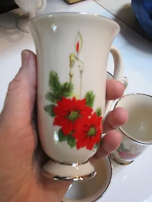 Buy Triomphe Bone China Poinsettia Candle Pine Set Of 4 Irish Coffee Mugs EUC  • 18.97£