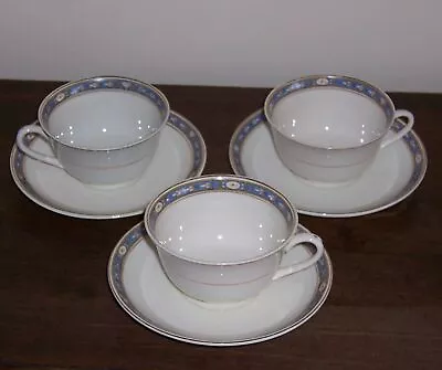 Buy 3 Cup & Saucer Set - W. H. Grindley England China - Ross - Blue Floral Band (#1) • 15.90£