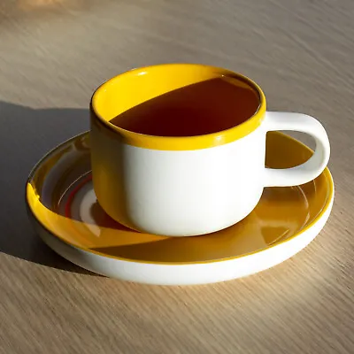 Buy Tea Cup & Saucer Set 290ml Small Yellow & White Cappuccino Coffee Mug Plate Pack • 14£
