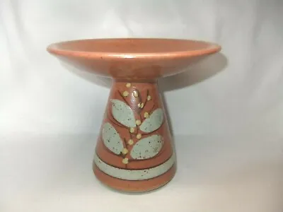 Buy Chris Aston Pedestal Dish Centrepiece Elkesley Studio Pottery Orange Floral • 19.99£