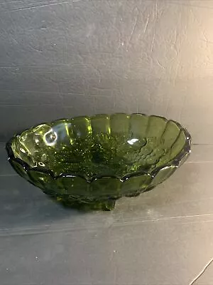 Buy Vintage Green Indiana Glass Oval Center Four-Legged Fruit Bowl 12x8 3/4” • 18.24£