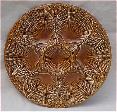 Buy Vintage French Oyster Plate Faience Brown Sarreguemines 1960 • 33.70£