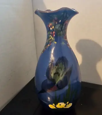 Buy Vintage Longpark Torquey Ware Kingfisher Vase • 24.99£