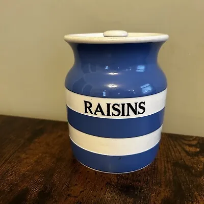 Buy TG Green Cornishware Raisins Medium Caddy Jar 5” Blue And White Black Shield • 39.99£