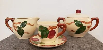 Buy Franciscan Apple Creamer & Sugar W/Lid Hand Painted USA Plus Demi Cup & Saucer • 43.22£