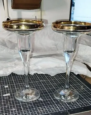 Buy Gold Rimmed Stemmed Glass Taper Pillar Candle Holder Elegant Wedding 6.5  High • 20£
