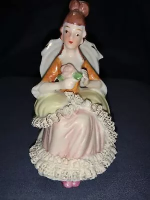 Buy Antique Dresden Figurine, Seated Lady, Unmarked. • 7.50£