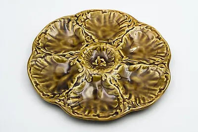 Buy French Antique Majolica Oyster Plate GIEN Signed Olive Brown №3 • 74.50£