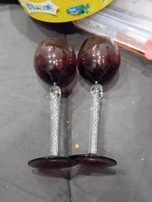 Buy Pair Of Red Wine Glasses With Twisted Stems Stuart Crystal • 10£