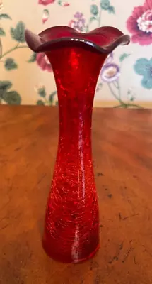 Buy Vintage Amberina Red Orange Crackle Glass Vase • 34.52£