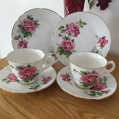 Buy Lovely Royal Stafford Pair Trios, 2 Cups,saucers,plates. Roses • 8.50£