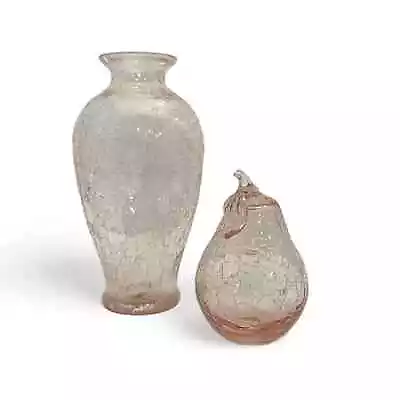 Buy Toyo Crackle Glass Pink Art Glass Vase & Pear Original Sticker Bud Small Bouquet • 23.66£