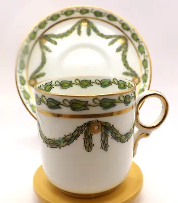 Buy Antique Thomas Goode Green Garland   Coffee Cup & Saucer-13698 • 22.99£