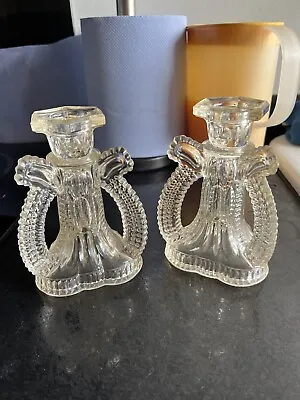 Buy Antique Vintage Retro Glass Candlestick /Candle Holder PAIR OF • 8£