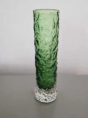 Buy Vintage Whitefriars Green 5.5  Tall Glass Bark Finger Vase • 110£
