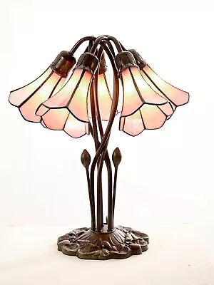Buy Tiffany Table Lamps Antique Brass Base 5 Light Lily Beige Multi Colour Pink Red • 199.95£
