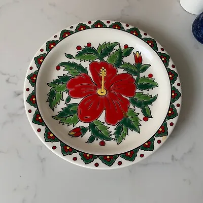 Buy Greek Vintage Ceramic Decorative Red Hibiscus Flower Wall Plate, Made In Rhodes  • 25.50£