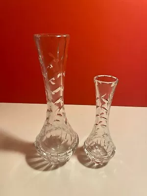Buy Set Of 2 Crystal Glass Vases, Decorative, Glassware With Leaf Pattern • 12.99£