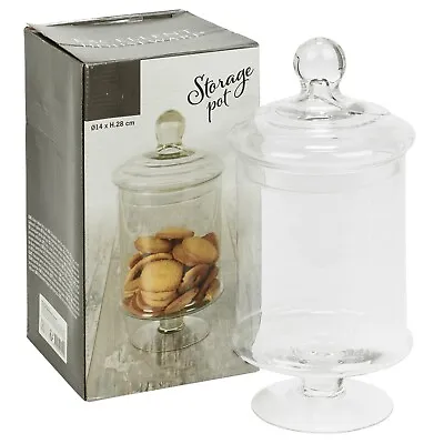 Buy Large Tall Clear Glass Biscuit Cookie Footed Storage Pot Jar Cannister With Lid • 12.99£