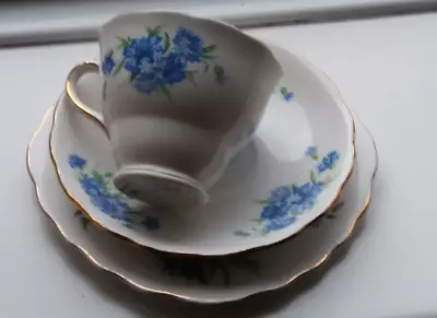 Buy Colclough Bone China Blue Floral Roses - Tea Cup Saucer & Plate Trio Set • 10.99£