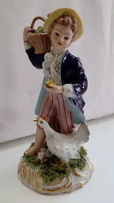 Buy Gorgeous Vintage Capodimonte Porcelain Boy With Flower Basket & Chicken • 35£
