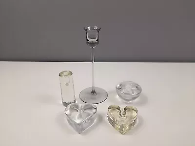 Buy 5 X Glass Candle Holders Including Wedgwood - Hearts - Grey & Clear Glass • 22£