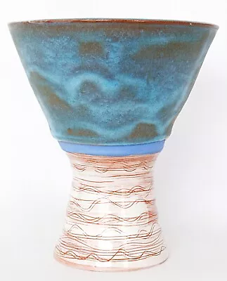 Buy Colorful Striped Studio Pottery Vase Tall Pedastal Base Signed • 33.70£