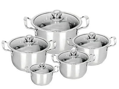 Buy 5PC Stainless Steel Cookware Casserole Stockpot Pans Set With Glass Lids Kitchen • 27.45£