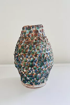 Buy Newquay Studio Art Pottery Handbuilt Textured Vase Glazed Ocean Inspired Blue • 65£