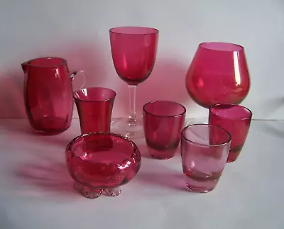Buy Job Lot Vintage Red 'Cranberry' Style Glass. Jug, Goblet, Shot Glasses, Trinket • 9.99£