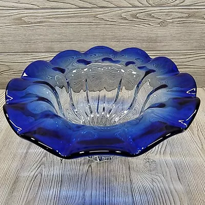 Buy Glass Footed Handmade Bowl Vase Cobalt Royal Blue Ombre Ruffled Designs Ireland • 32.08£