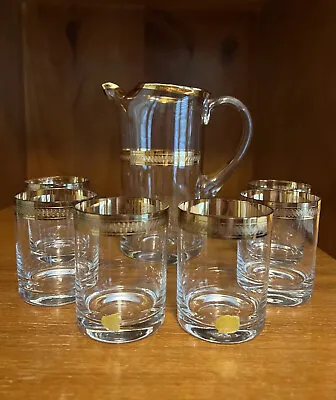 Buy Vintage Astra Karel Bohemian Crystal Pitcher & 6 Glasses Set Gold Trim • 28.51£
