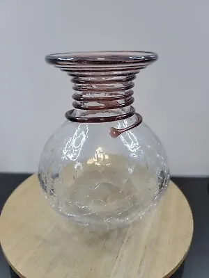 Buy Blenko Crackle  Clear Glass Vase Crystal Purple Brown Applied Swirl • 37.46£