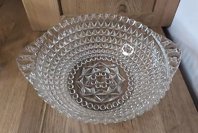 Buy Vintage Cut Glass Serving Bowl W/Handles Diamond Hobnail Pattern • 9.99£