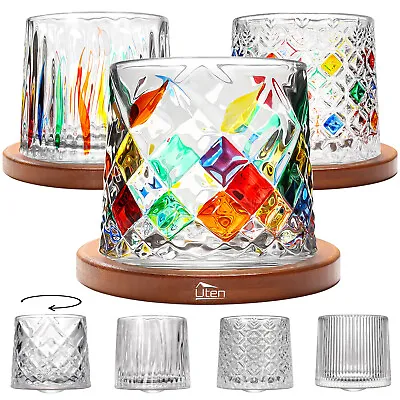 Buy 7x Rotatable Crystal Whiskey Glasses 275ml Bar Whisky Drinking Tumbler Gift Set • 28.99£