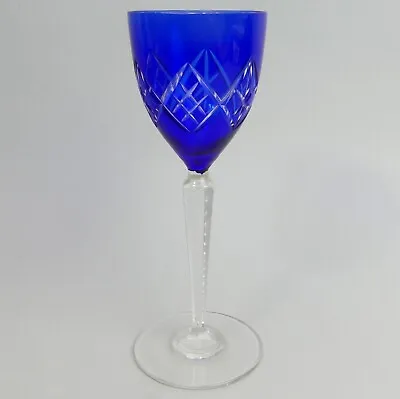 Buy Blue Flashed Bohemian Cut Crystal Wine Glass • 21£