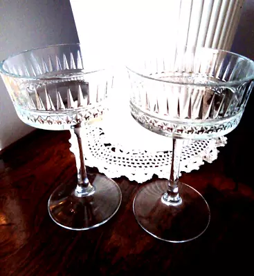 Buy Pair Vintage Heavy ART DECO TALL Crystal Champagne Coupes Saucers Glasses X 2 • 49.99£