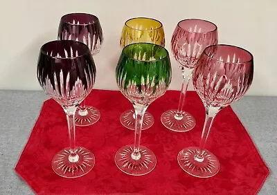 Buy 6 Colored  Ajka Handcut Crystal Wine Glasses  Carolyne  Pattern 8-1/2  Tall • 264.14£