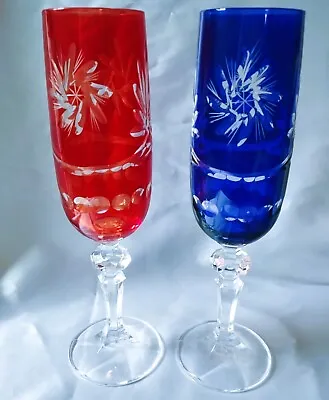 Buy Czech Bohemian Crystal Glass Handmade - Champagne Glass- 2 Pcs Multicolor IV. • 28.77£