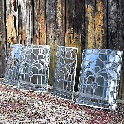 Buy Antique Salvaged Reclaimed Hand Made Curved Leaded Glass Panels Windows Set Of 4 • 395£