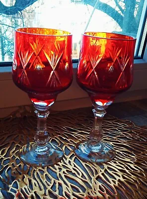Buy Set Of 2 Bohemian Crystal Wine Glasses  Vintage USSR  • 91.59£
