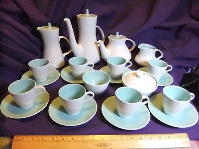 Buy Poole Pottery Twin Tone Ice Green & Seagull Grey Tea & Coffee Set • 60£
